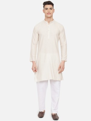 Vastraa Fusion Men Solid Straight Kurta(Beige)