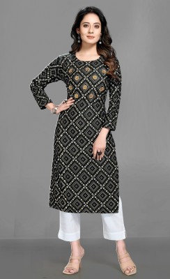 Lycrofest Women Bandhani A-line Kurta(Black)