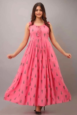 ARNEEB COLLECTION Women Printed Anarkali Kurta(Pink)