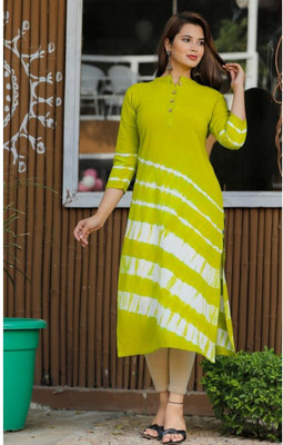 lad Women Printed, Dyed/Ombre Straight Kurta(Blue)