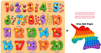 blue seed Number Peg Puzzle For Kid 1-20 Math Counting Board Blocks Game+Pop It Fidget Toy(Beige, Multicolor)