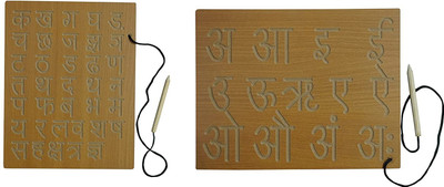 DgCrayons Wooden Combo Hindi Consonant & Vowels Laminated Tracing Board with Dummy Pencils(Brown)