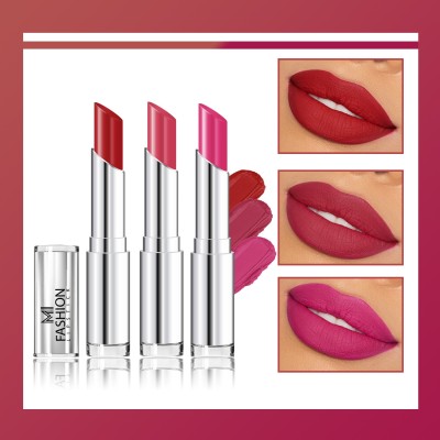 MI FASHION Creme Matte Weightless Long Lasting Lipstick Set of 3 Lip Colors 3.5gm each(Old Red Brick Lipstick, Rose Pink Lipstick, Wine Pink Lipstick, 10.5 g)