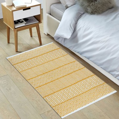 house of handmade Cotton Floor Mat(Yellow, Medium)