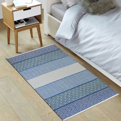 house of handmade Cotton Floor Mat(Blue, Medium)