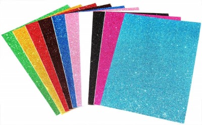 Eclet Self Adhesive Sticky 10 A4 Size Glitter Sparkles Foam Sheet with Sticky Back Pack of 10 Sheets (10 Colours x 1 Pcs Each) A4 200 gsm Coloured Paper(Set of 20, Multicolor)