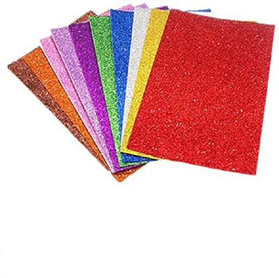 Eclet Self Adhesive Sticky 10 A4 Size Glitter Sparkles Foam Sheet with Sticky Pack of 10 Sheets (10 Colours x 1 Pcs Each) A4 240 gsm Coloured Paper(Set of 1, Fluorescent)