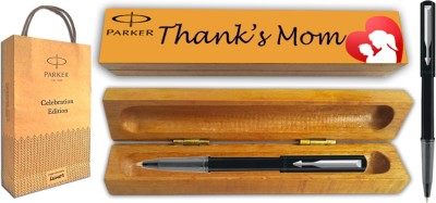 PARKER Beta Neo Ball Pen with Wooden Thank's Mom Wishing Gift Box and Gift Bag (B) Ball Pen(Blue)