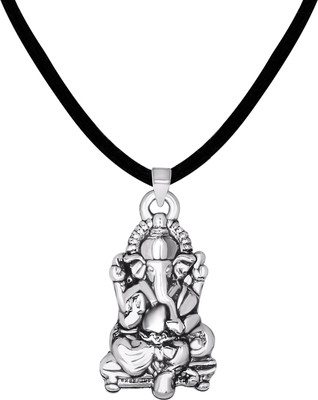 mahi Lord Ganesha Unisex Pendant with Black Rope Rhodium Alloy Pendant