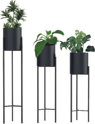 Seshi Handicrafts Iron Indoor Plant Stand with Planter Pot -Set of 3 Plant Container Set(Pack of 6, Metal)