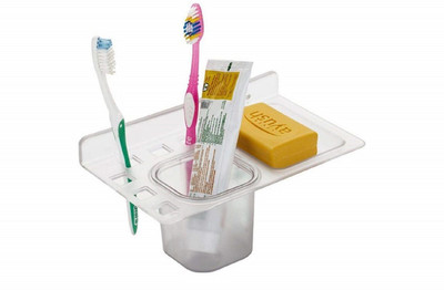 REWIRE 3 in 1 Multipurpose Bathroom Shelf/Paste-Brush Stand/Soap Stand/Tumbler Holder Plastic Wall Shelf(Number of Shelves - 1, White)