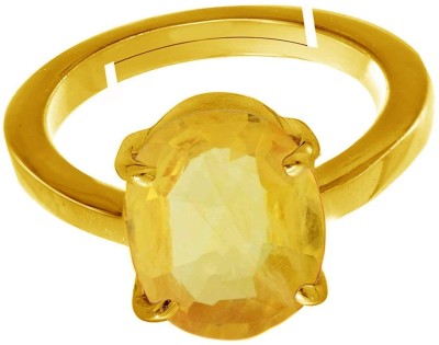 Akshita gems 9.25 Ratti 8.00 Caral Quality Natural Yellow Sapphire Pukhraj Gemstone Ring Brass Gold Plated Ring