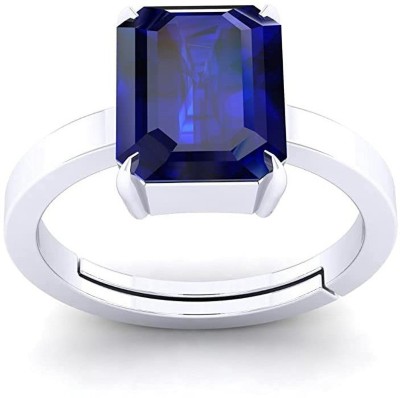 EVERYTHING GEMS Brass Sapphire Silver Plated Ring