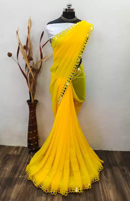 DHARMEE Embellished Bollywood Georgette Saree(Yellow)