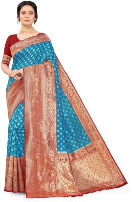 rudrapriya fashion Woven Banarasi Jacquard, Art Silk Saree(Light Blue)