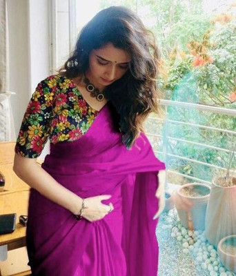 Arpita Fashion Solid/Plain Daily Wear Silk Blend Saree(Pink)