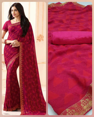 DIKONA DESIGNER Printed, Self Design, Digital Print, Embroidered, Floral Print, Solid/Plain Bollywood Georgette, Chiffon Saree(Pink)