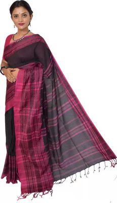 Shri Boutique Solid/Plain Handloom Cotton Blend Saree(Black)
