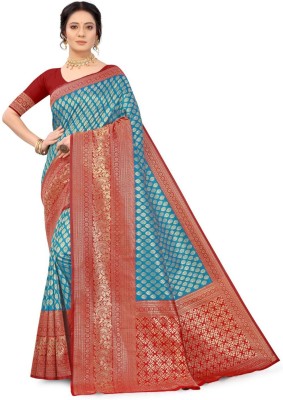 neeah Woven Banarasi Jacquard, Art Silk Saree(Light Blue)