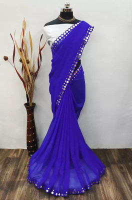 DHARMEE Embellished Bollywood Georgette Saree(Blue)