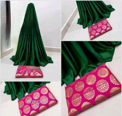Arpita Fashion Solid/Plain Bollywood Silk Blend Saree(Dark Green)