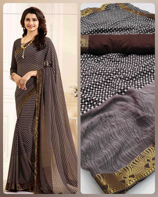 DIKONA DESIGNER Printed, Self Design, Digital Print, Embroidered, Floral Print, Solid/Plain Bollywood Georgette, Chiffon Saree(Brown)