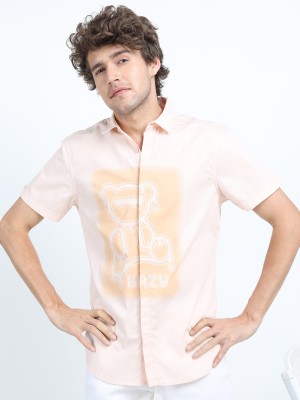 LOCOMOTIVE Men Solid Casual Pink Shirt