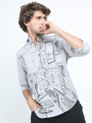 KETCH Men Printed Casual Grey Shirt