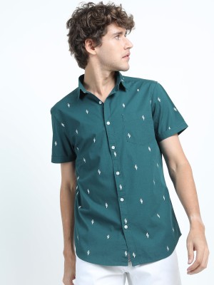 HIGHLANDER Men Printed Casual Light Green Shirt