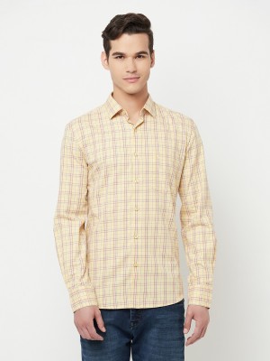 CRIMSOUNE CLUB Men Checkered Casual Yellow Shirt