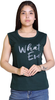 Ogarti Typography Women Round Neck Green T-Shirt