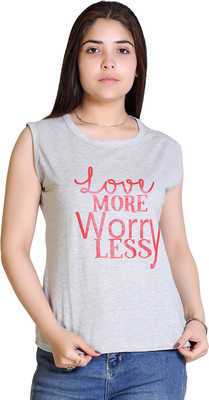 Ogarti Typography Women Round Neck Grey T-Shirt