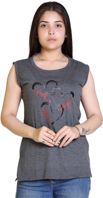 Ogarti Graphic Print Women Round Neck Grey T-Shirt