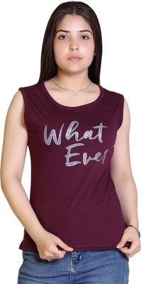 Ogarti Typography Women Round Neck Maroon T-Shirt