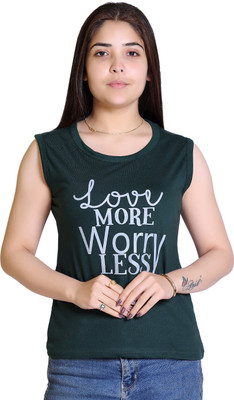 Ogarti Typography Women Round Neck Green T-Shirt