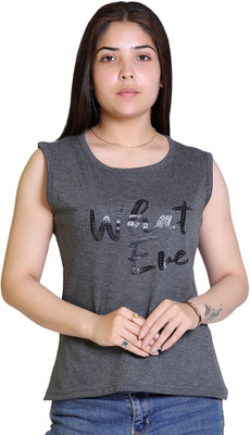 Ogarti Typography Women Round Neck Grey T-Shirt