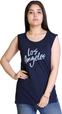 Ogarti Typography Women Round Neck Dark Blue T-Shirt