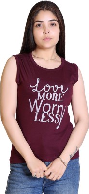 Ogarti Typography Women Round Neck Maroon T-Shirt