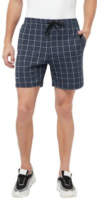 TT Checkered Men Dark Blue Bermuda Shorts