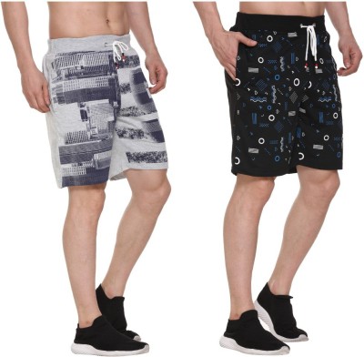 S.L. Madhok Printed Men Grey, Black Regular Shorts, Gym Shorts, Running Shorts, Sports Shorts