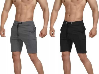 TopQore Solid Men Grey, Black Gym Shorts
