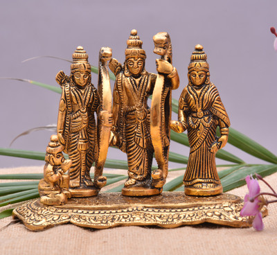 NIRMAL HANDI CRAFT Lord Ram Darbar Idol Metal Showpiece Hindu Religious Idols Ram Sita Laxman Hanuman Murti Puja Diwali Decoration Items Decorative Showpiece  -  6 cm(Metal, Gold)