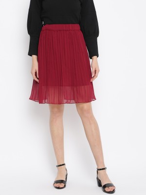 MAYRA Self Design Women Pleated Red Skirt