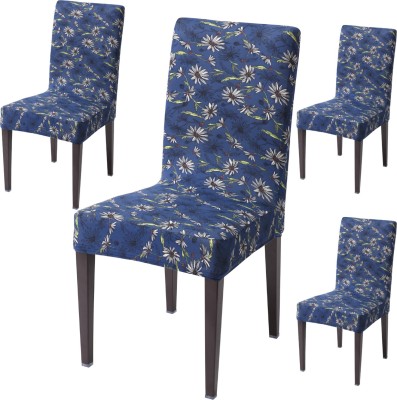 HOKiPO Polyester Floral Chair Cover(Blue Pack of 4)