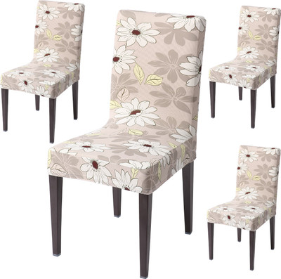 HOKiPO Polyester 4 Seater Chair Floral Cover(Pack of 4 White)