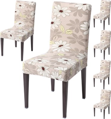 HOKiPO Polyester Floral Chair Cover(White Pack of 6)