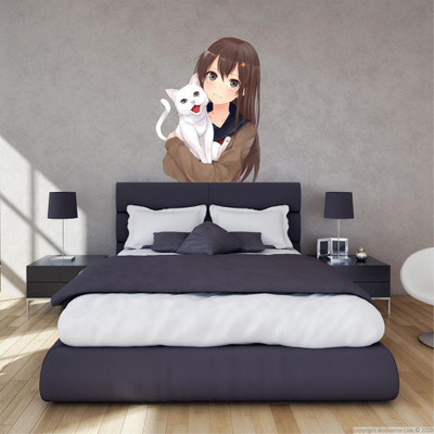 décor nirmal 50 cm beauty girl carrying cat and kittens Covering Area [50x70cm] Self Adhesive Sticker(Pack of 1)