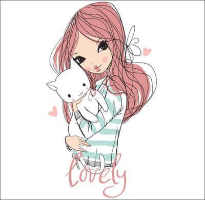 Vijaya enterprises 76 cm beauty girl carrying cat and kittens animals cartoon sticker [50x91cm] Self Adhesive Sticker(Pack of 1)