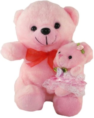 Tickles Teddy with Kid in Lap Stuffed Soft Plush Toy Love Girl  - 15 cm(Pink)