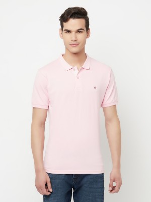 CRIMSOUNE CLUB Solid Men Polo Neck Pink T-Shirt